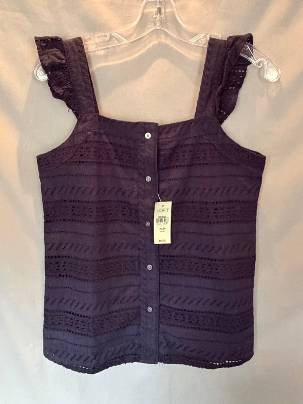 LOFT Petites Lace Button-Front Tank-style Blouse in Navy Blue - Size XXSP (NWT)